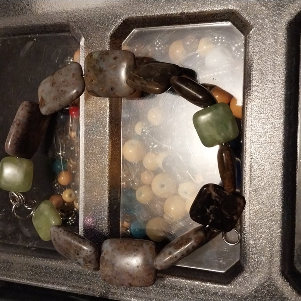Green jade and ocean jasper bracelet